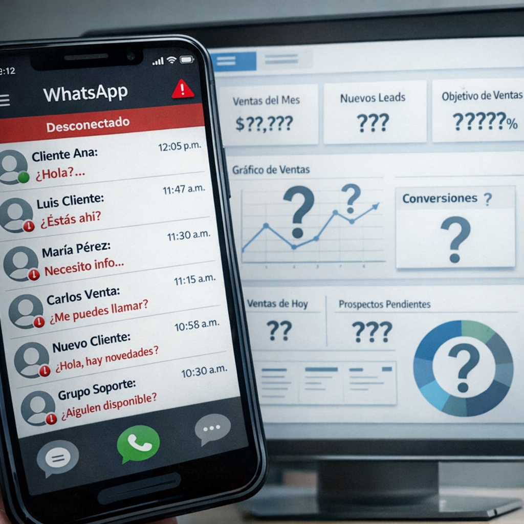 Dashboard CRM with WhatsApp Conversations and Incomplete Sales Metrics